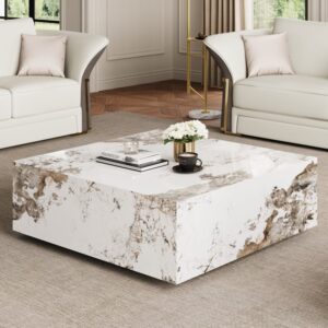 Sintered Stone Square Coffee Table, Modern Block Table with Storage for Living Room (39.4")