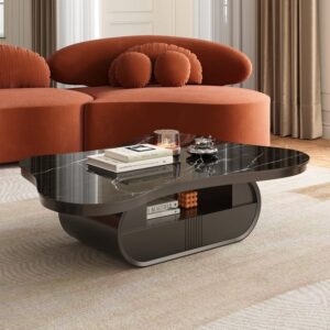 Sintered Stone Coffee Table, Cloud Shape Black Table with Storage for Living Room (51.2")