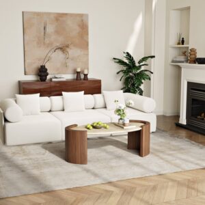 43" Japandi Oval Travertine Stone Top Coffee Table