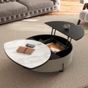 Lift-Top Faux Marble Coffee Table, Round Modern Table with Storage for Living Room (35.4")