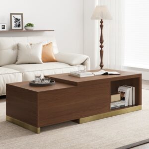 Extendable Coffee Table, Rectangle Modern Walnut Table for Living Room (39.4"-70.9")