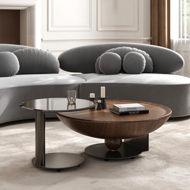 Nesting Coffee Table Set of 2 with Glass Top for Living Room(21.7"&35.4")