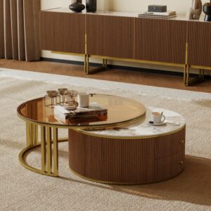 Grovyn Round Nesting Coffee Table Set with Sintered Stone Top(700mm-800mm)