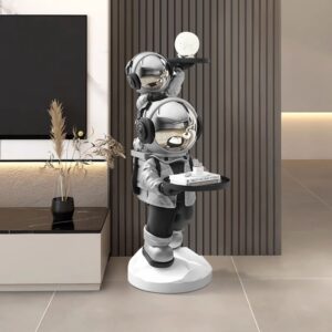 Silver Astronaut Side Table with Tray Top, Decorative End Table for Living Room