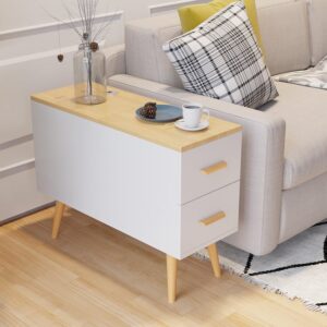 Natural Rectangle End Table with Drawers Modern Sofa Table for Living Room