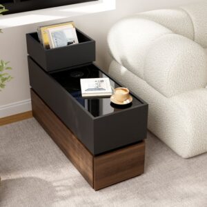 Sintered Stone Top Narrow Smart Side Table with Storage