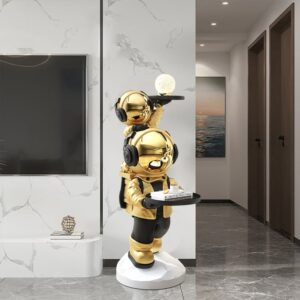Gold Astronaut Side Table with Tray Top, Decorative End Table for Living Room