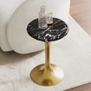 Marble Top Round Cocktail Table with Gold Base Accent Table for Living Room