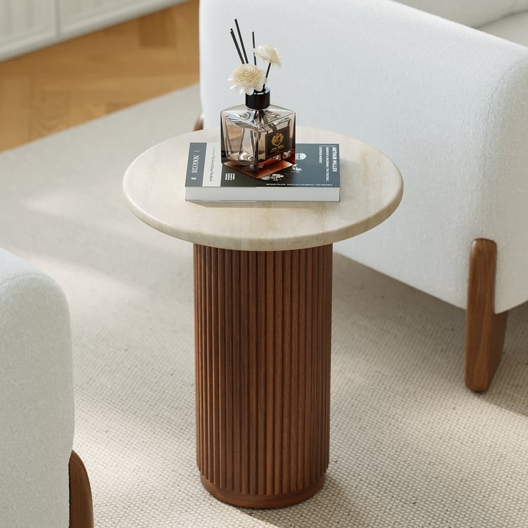 16" Faux Marble Side Table with Wood Base