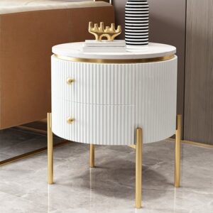 Yelly 520mm Round Faux Marble Gold Side Table with Storage