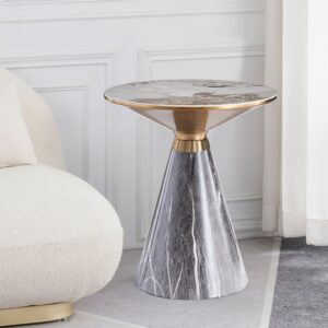 19.7" Round Sintered Stone Side Table, Gold Frame End Table for Living Room