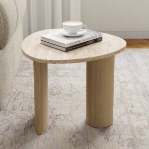 Modern Travertine Top Side Table Beige & Natural End Table
