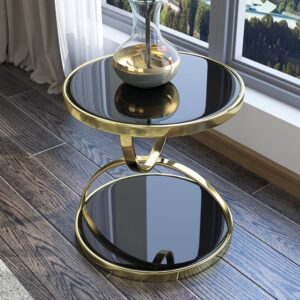 Round Tempered Glass Gold Side Table