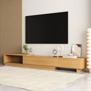 71"-100" Modern TV Stand, Extendable MDF Media Console in Natural