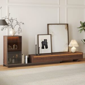 Fero Walnut Extendable TV Stand with Bookshelves & Light(2500mm-3930mm)