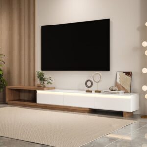 Quoint Extendable TV Stand with 3 Drawers and Light (71"-100")
