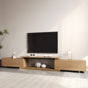 Modern TV Stand, Extendable Media Console with Storage in Natural (63"-95")