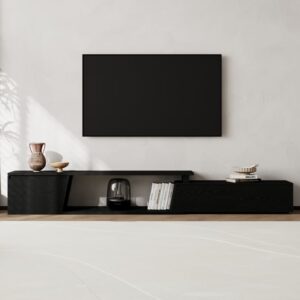 Fero Black Extendable TV Stand with 3 Drawers(71"-110")