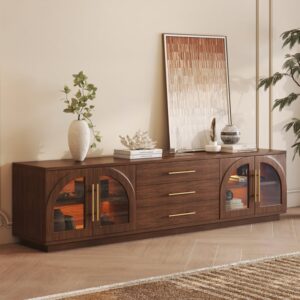 Arune 80" Arched Glass Doors TV Stand with Storage and LED
