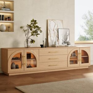 Arune 80" Arched Glass Doors TV Stand with Storage and LED