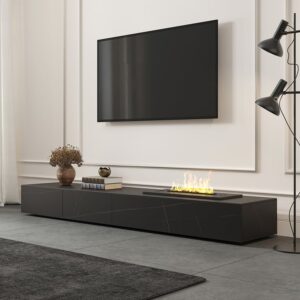 87" Electric Fireplace TV Stand, Modern Media Console with Sintered Stone and Humidifier in Black