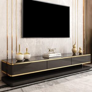 78.7" Modern TV Stand, Media Console with 3 Drawers in Black Tempered Glass