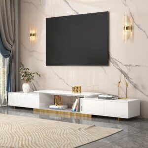 Modern TV Stand, Extendable Media Console with Storage in White (63"-95")