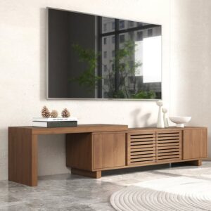 Extendable Grille-Inspired Walnut TV Stand with Storage(1600mm-2100mm)