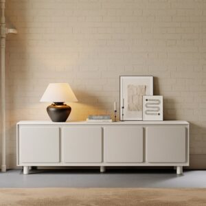 72" Modern TV Stand, Wood Media Console with Storage in White