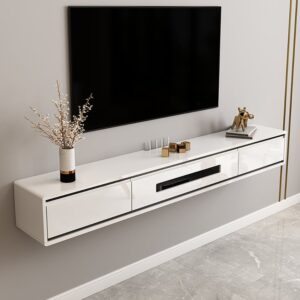 White TV Stand Unit Postmodern Minimalist Floating Media Console with Storage