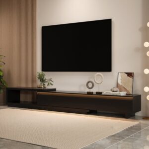 Quoint Extendable TV Stand with 3 Drawers and Light (71"-100")