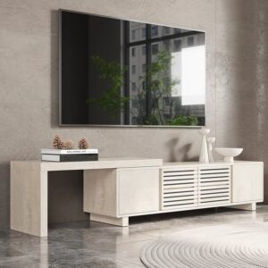 Extendable Grille-Inspired TV Stand with Storage(1600mm-2100mm)