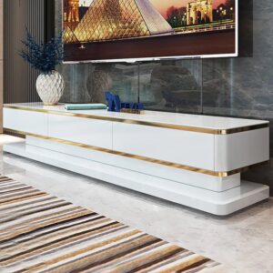 78.7" Modern TV Stand, Media Console with 3 Drawers in White Tempered Glass