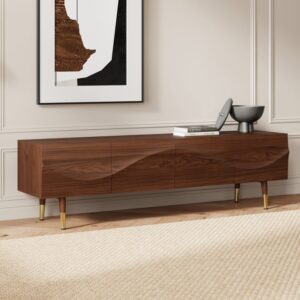 Lake Mid Century TV Stand with Wavy Design Walnut Storage Drawers for TVs Up to 1905mm