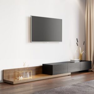 Extendable 71"-120" TV Stand, Modern Media Console with 3 Drawers in Black and Walnut