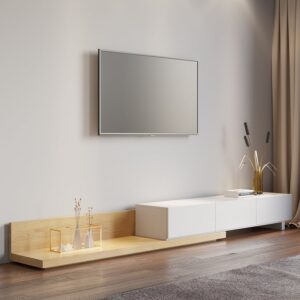 Extendable 71"-120" TV Stand, Modern Media Console with 3 Drawers in Natural and Walnut