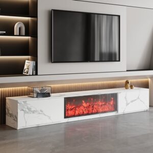 71" Electric Fireplace TV Stand, Modern Media Console with 2 Drawers in White