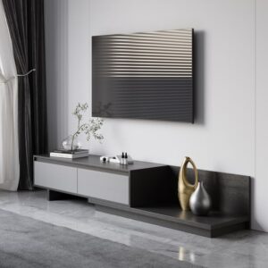 Fero Grey Extendable TV Stand with 2 Drawers(1200mm-2000mm)