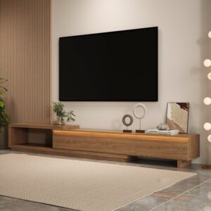 Quoint Extendable TV Stand with 3 Drawers and Light (70.5" - 100.4")