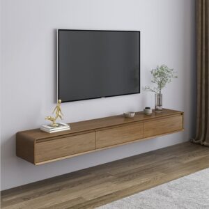 Mid Century Floating Wood TV Stand Unit in Walnut with 3 Drawers for TVs Up to 2159mm
