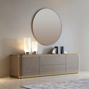 Janice Grey TV Stand with Drawer & Shelves Gold Media Console