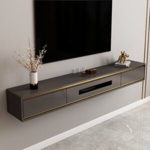Grey Smooth TV Stand Postmodern Minimalist Floating Media Console with Storage