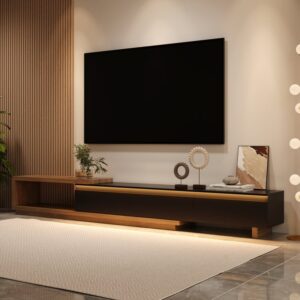 Quoint Extendable TV Stand with 3 Drawers (70.5" - 100.4") and Light