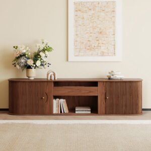 82.7" Ash Wood Fluted TV Stand for UST Projector