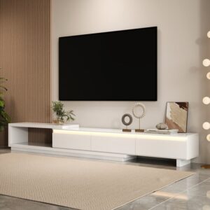 Quoint Extendable TV Stand with 3 Drawers and Light (70.5" - 100.4")