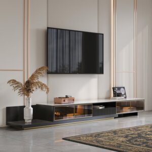 110.2" Extendable TV Stand, Media Console with LED Light and Storage in Black