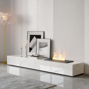 79" Fireplace TV Stand, Electric Media Console with Sintered Stone and Humidifier in White