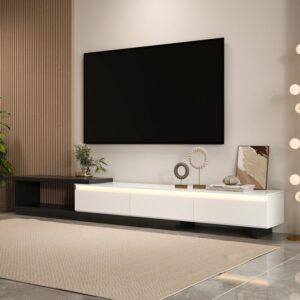 Quoint Extendable TV Stand with 3 Drawers and Light (70.5" - 100.4")