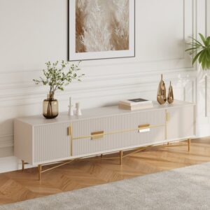Modern Off White TV Stand for 2159mm TVs with 4 Drawers & Doors MDF