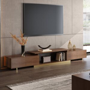 Modern TV Stand, Extendable Media Console with Storage in Walnut (63"-95")